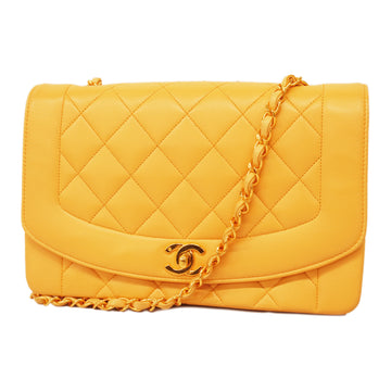 CHANELAuth  Matelasse Diana Flap Single Chain Women's Leather Shoulder Bag Yellow
