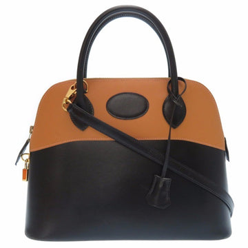 Hermes Bolide 31 Bicolor Box Calf Black Beige Handbag Bag 0079HERMES