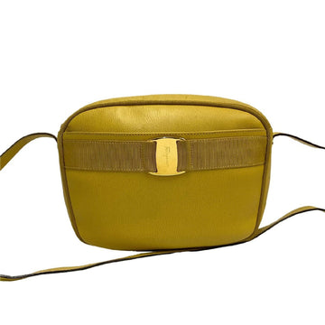 SALVATORE FERRAGAMO Vara Ribbon Leather Genuine Shoulder Bag Pochette Yellow