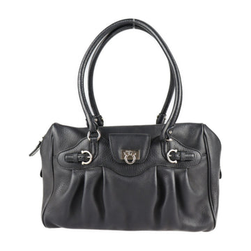 SALVATORE FERRAGAMO Gancini handbag 21 6880 leather black silver hardware shoulder bag