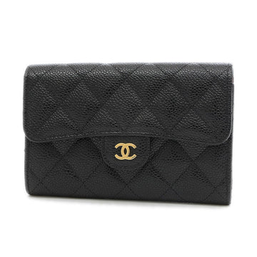 Chanel Matelasse Medium Classic Tri-Fold Wallet Caviar Skin Black AP0232