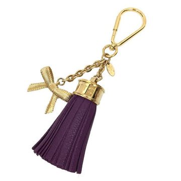 LOUIS VUITTON Bag Charm Pom M65124 Tassel Ribbon Keychain Gold x Purple Wallet Small aq8247