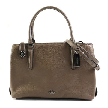 COACH Handbag Shoulder Bag Leather Khaki Brown Unisex