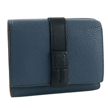 LOEWE Trifold Wallet Calf Leather Navy Women's