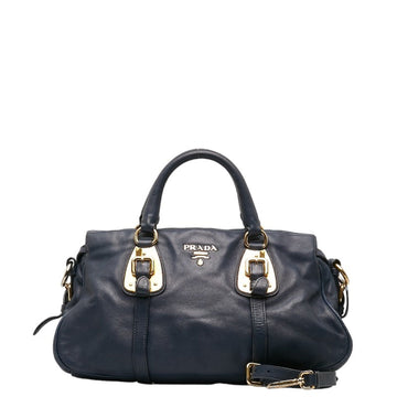 PRADA handbag shoulder bag blue leather ladies