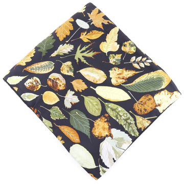 HERMES Shawl Fallen Leaf Pattern Silk x Angora Black/Brown Women's Muffler