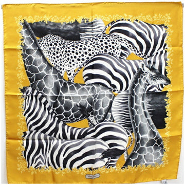 SALVATORE FERRAGAMO silk scarf muffler yellow x black zebra pattern animal  ladies