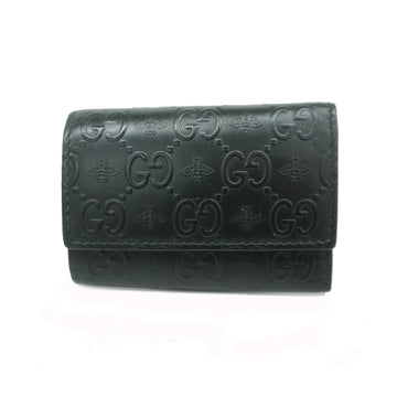 GUCCIAuth  GG Alveale Gold Hardware 410118 Men's Leather Key Case Black