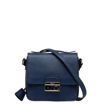 PRADA Saffiano Lux Padlock Silver Hardware Handbag Shoulder Bag 2WAY BT1012 Blue Leather Ladies