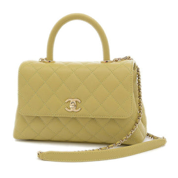 Chanel Top Handle 2Way Bag Caviar Skin Green Gold Hardware A92990
