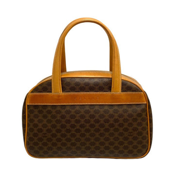 CELINE Vintage Macadam Blason Triomphe Pattern Leather Genuine Handbag Mini Boston Bag Brown