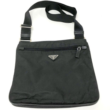 PRADA shoulder bag VA0563 nylon leather black silver hardware ladies