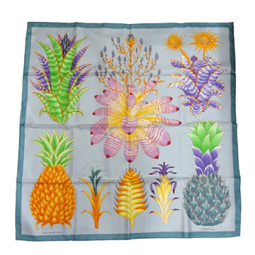 HERMES Carre 90 Bromeliae Inventory Index Bromeliaceae 2022 Collection Women's Scarf 003801S 03 100% Silk Blue Ciel / Violet Green