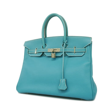HERMESAuth  Birkin 35E Stamped Women's Togo Leather Handbag Blue Jean