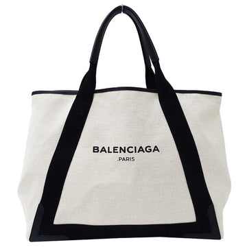 BALENCIAGA Bag Women's Handbag Canvas Leather Navy Cabas M Natural Black 339936 Tote