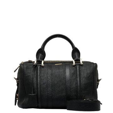 BURBERRY Side Belt Metal Handbag Shoulder Bag Black Grain Calf Leather Women's