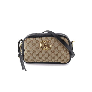 Gucci GG Marmont Small Shoulder Bag Canvas Leather Beige Black 447632