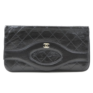 Chanel Clutch Bag Coco Mark Matelasse Wrinkled Black Leather CHANEL Ladies A70520
