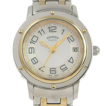 HERMES Clipper CP1.220 Stainless Steel Silver Quartz Analog Display Ladies White Shell Dial Watch