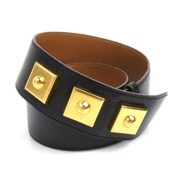 HERMES belt leather/metal black/gold ladies