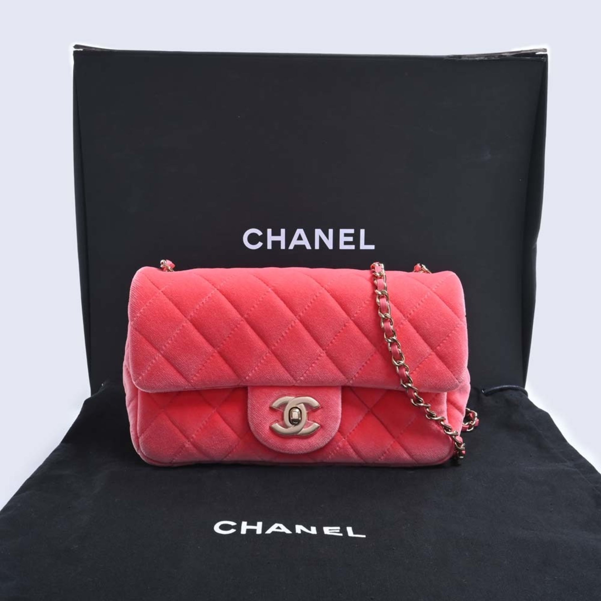 CHANEL Velor Matelasse Coco Mark Ball Chain Shoulder Bag Pink Ladies