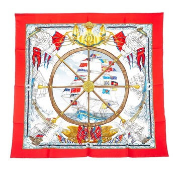 HERMES Carre 90 vive le vent windy blowing scarf muffler red white multicolor silk ladies