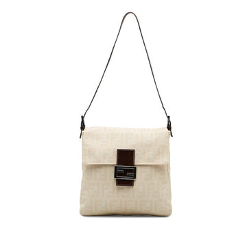 FENDI Zucca Mamma Bucket One Shoulder Bag Handbag 26730 White Ivory Brown Canvas Leather Women's