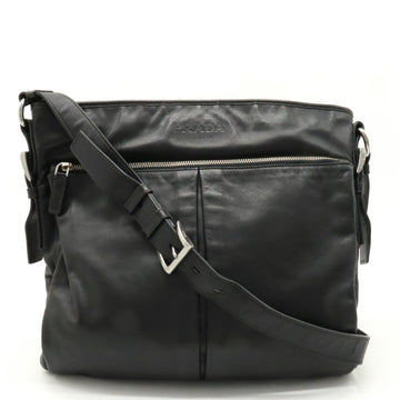 PRADA Shoulder Bag Leather Soft Calf NERO Black Overseas Boutique Purchase VA0802