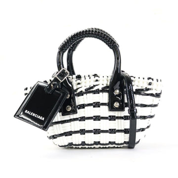 BALENCIAGA Handbag Bistro XXS Polyurethane/Polyester Black x White Ladies