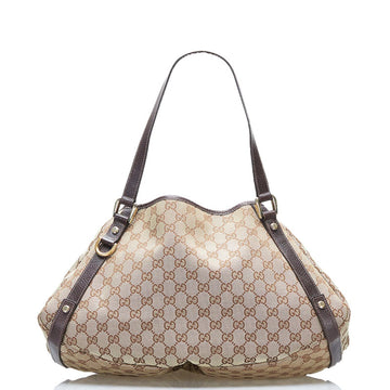 Gucci GG Canvas Abbey Handbag Shoulder Bag 130736 Beige Brown Leather Ladies GUCCI