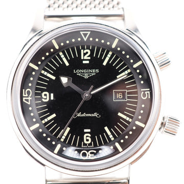 LONGINES/ L3.374.4.50.6 Legend Diver Automatic AT Black Dial Watch Silver Men's