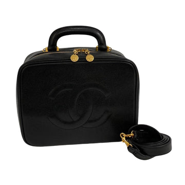 CHANEL Caviar Skin Leather Genuine 2way Handbag Mini Shoulder Bag Black