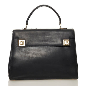 Salvatore Ferragamo Gancini Handbag Black Leather Ladies