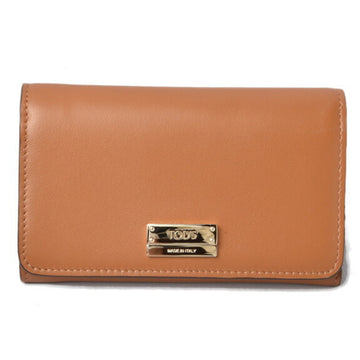 TOD'S wallet tri-fold  leather metal bar brown