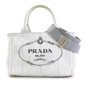 PRADA Handbag Shoulder Bag Canapa Canvas Light Gray Gold Ladies