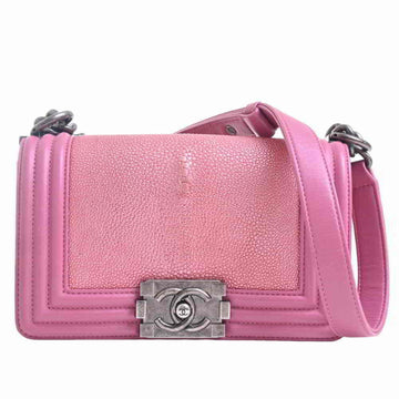 Chanel Stingray Leather Exotic Boy Coco Mark Chain Shoulder Bag Pink