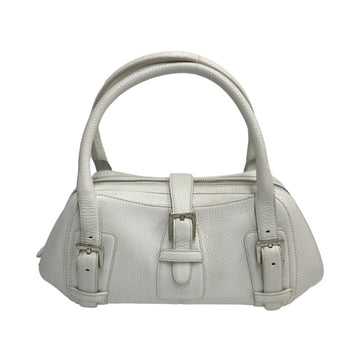 LOEWE Senda Logo Engraved Leather Genuine Handbag Mini Boston Bag White