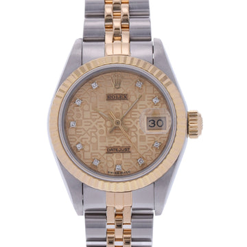 ROLEX Datejust 10P Diamond 69173G Women's YG/SS Watch Automatic Champagne Engraved Computer Dial