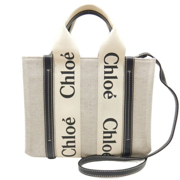 CHLOeChloe  Woody Small Tote Bag CHC21WS39 Canvas x Calf White Navy 250412