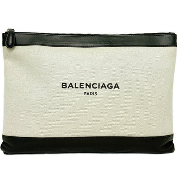 Balenciaga Clutch Bag Navy Clip M Ivory Black 420407 1080 Canvas Leather BALENCIAGA Print Unisex