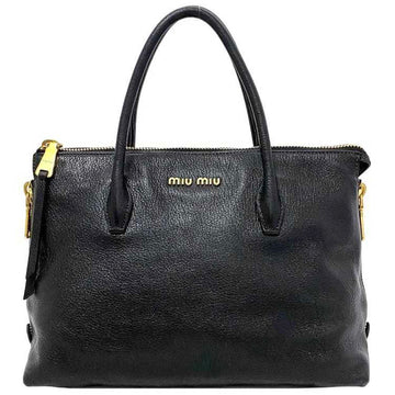 MIU MIU miu tote bag black gold madras leather handbag ladies