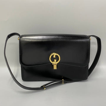 GUCCI Old Vintage GG Logo Metal Fittings Calf Leather 2way Handbag Shoulder Bag Black 10164