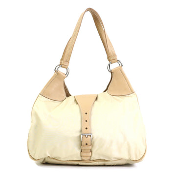 PRADA shoulder bag nylon/leather beige silver ladies