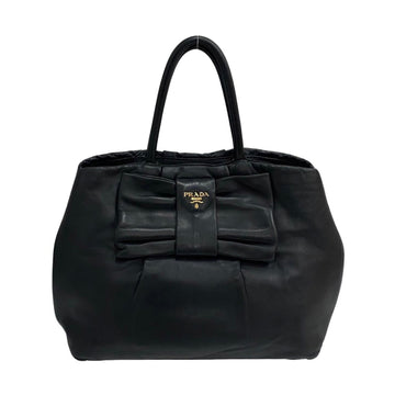 PRADA logo metal fittings Fiocco ribbon leather genuine handbag mini tote bag black