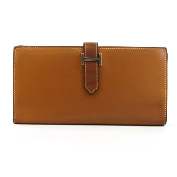 Hermes Bearn Souffle Women's Evercalf Leather Long Wallet (bi-fold) Light Brown