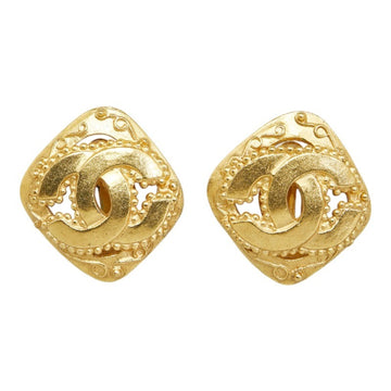 CHANEL Coco Mark Diamond Earrings Gold Plated Women's