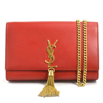 SAINT LAURENT Crossbody Shoulder Bag Leather/Metal Red/Gold Women's