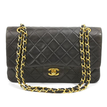CHANEL Shoulder Bag Matelasse Double Flap Leather/Metal Black/Gold Ladies