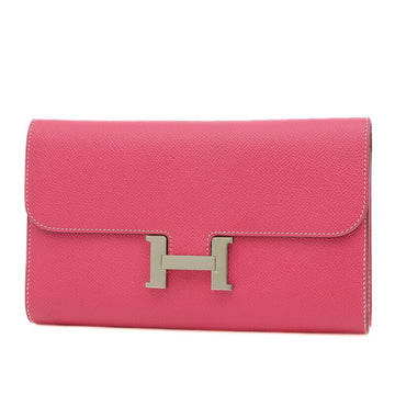 HERMES Constance Long Wallet Epson Rose Tyrian R engraved