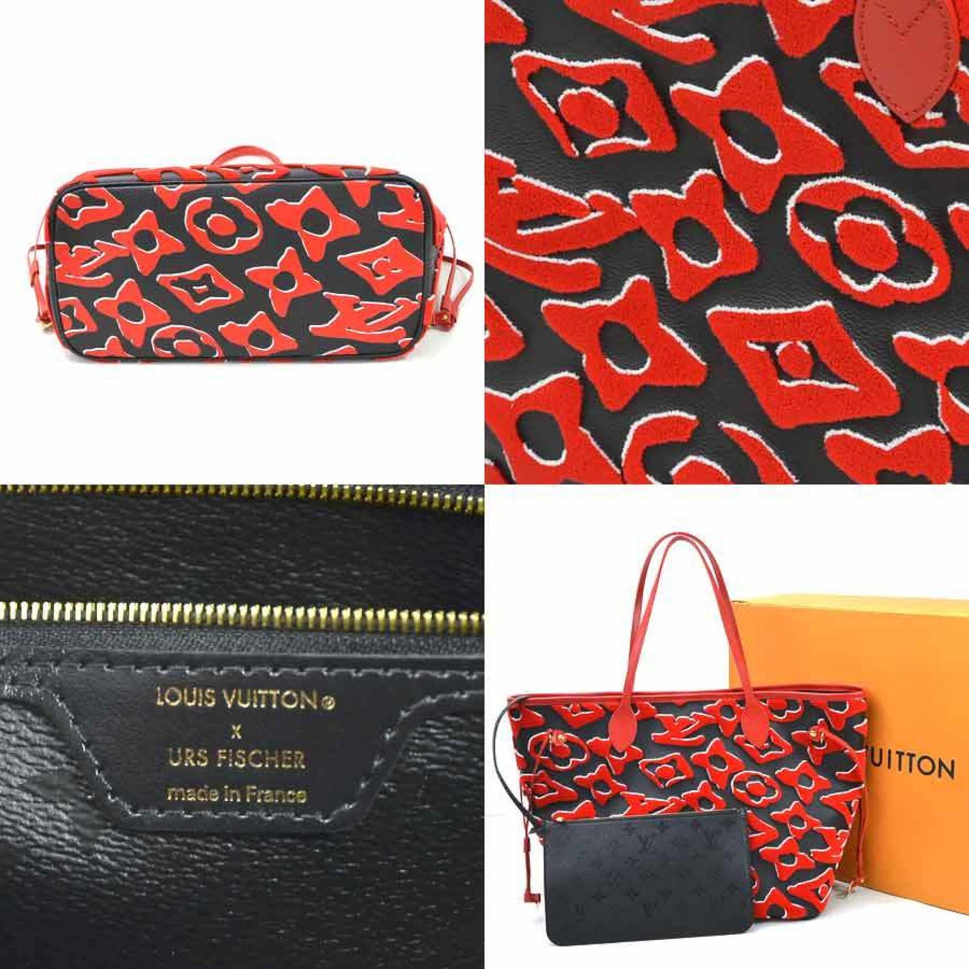 Louis Vuitton Red, White, and Black Tufted Monogram Canvas LVxUF Neverfull mm Gold Hardware, 2020, White/Black/Red Womens Handbag